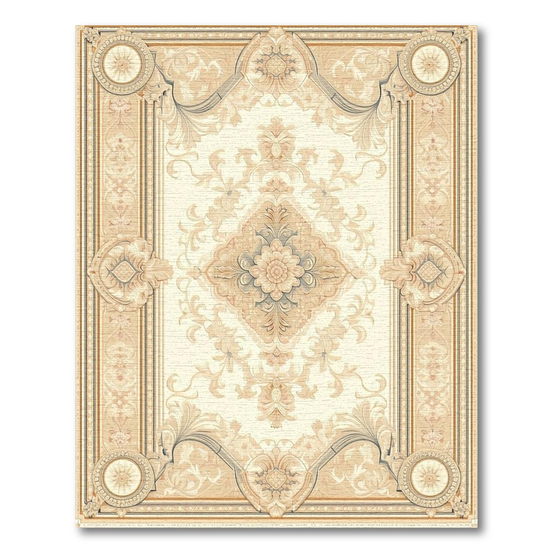 Beige Ornate Floral Elegant Rug Design View