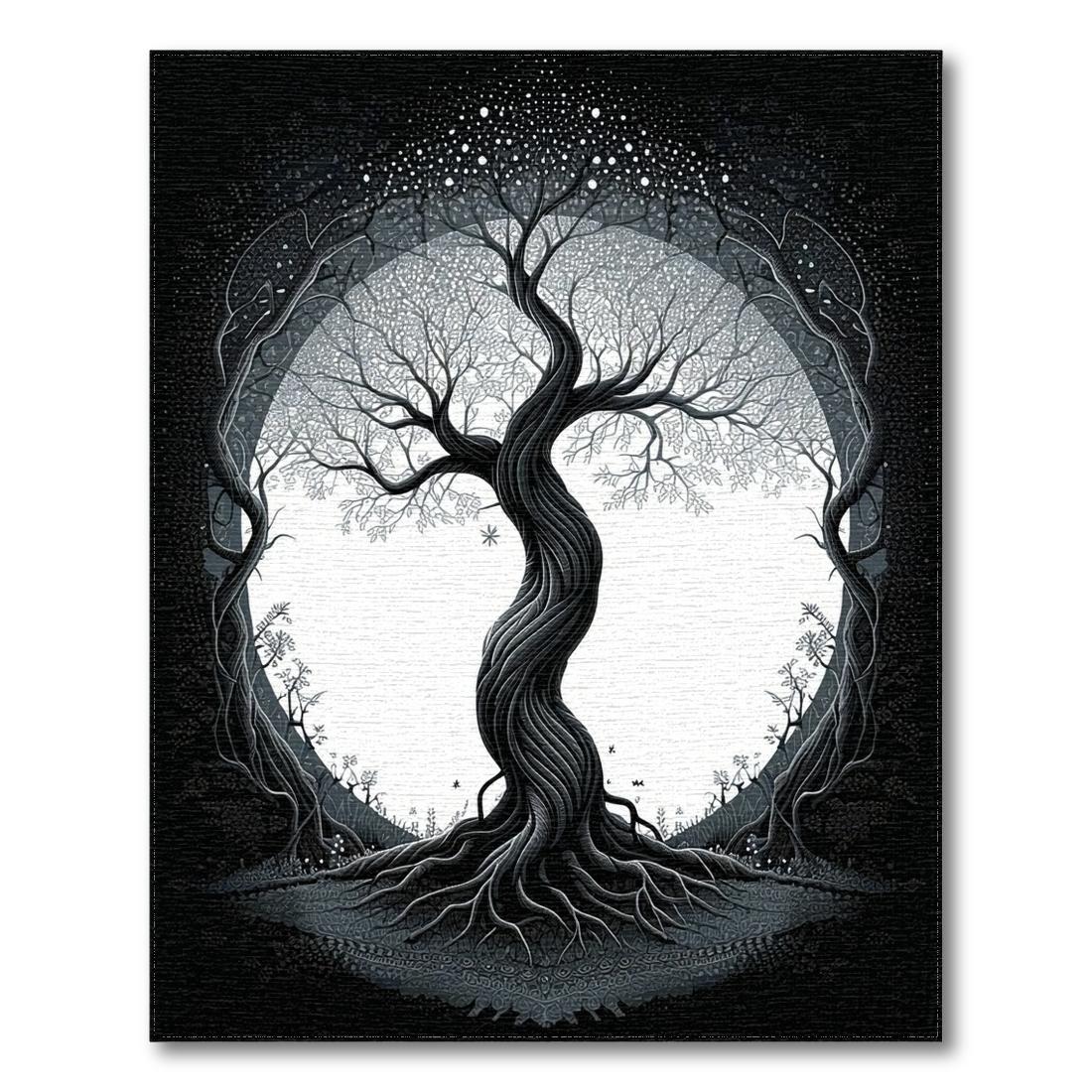 Black-and-white Twisted Tree Mystical Rug Design View