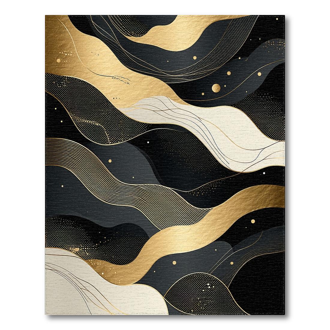 Black Gold Abstract Waves Sophisticated Rug Design View