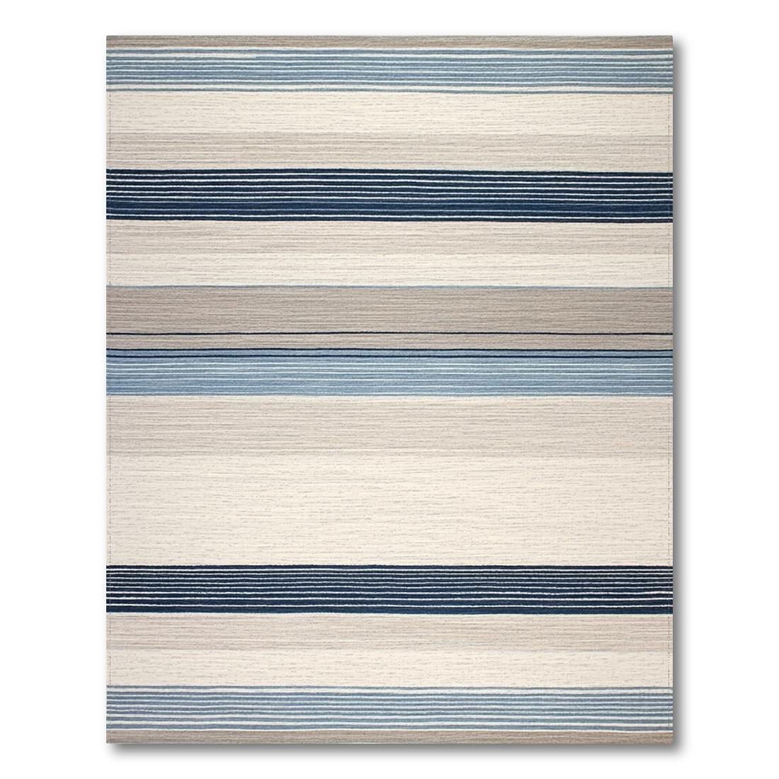Blue Beige Striped Coastal Rug Design View