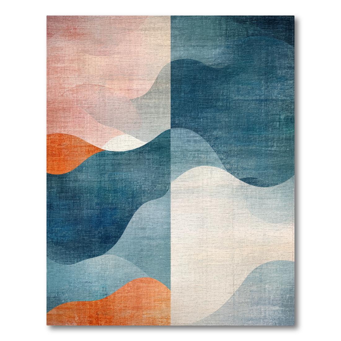 Blush Teal Coral Abstract Wave Serene Rug Design View