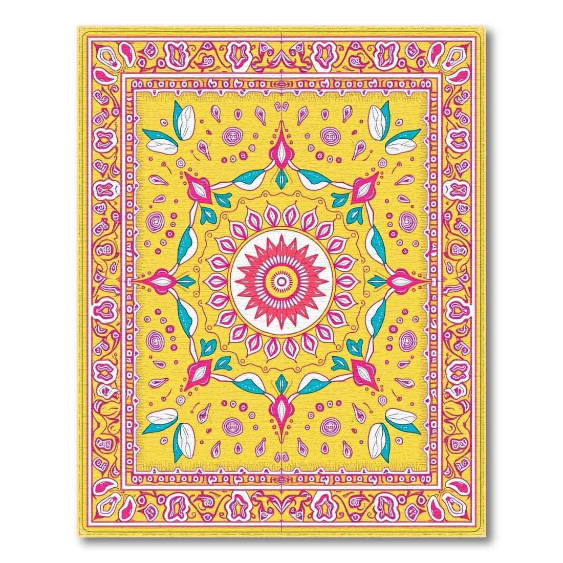 Bright Yellow Ornate Cheerful Rug Design View