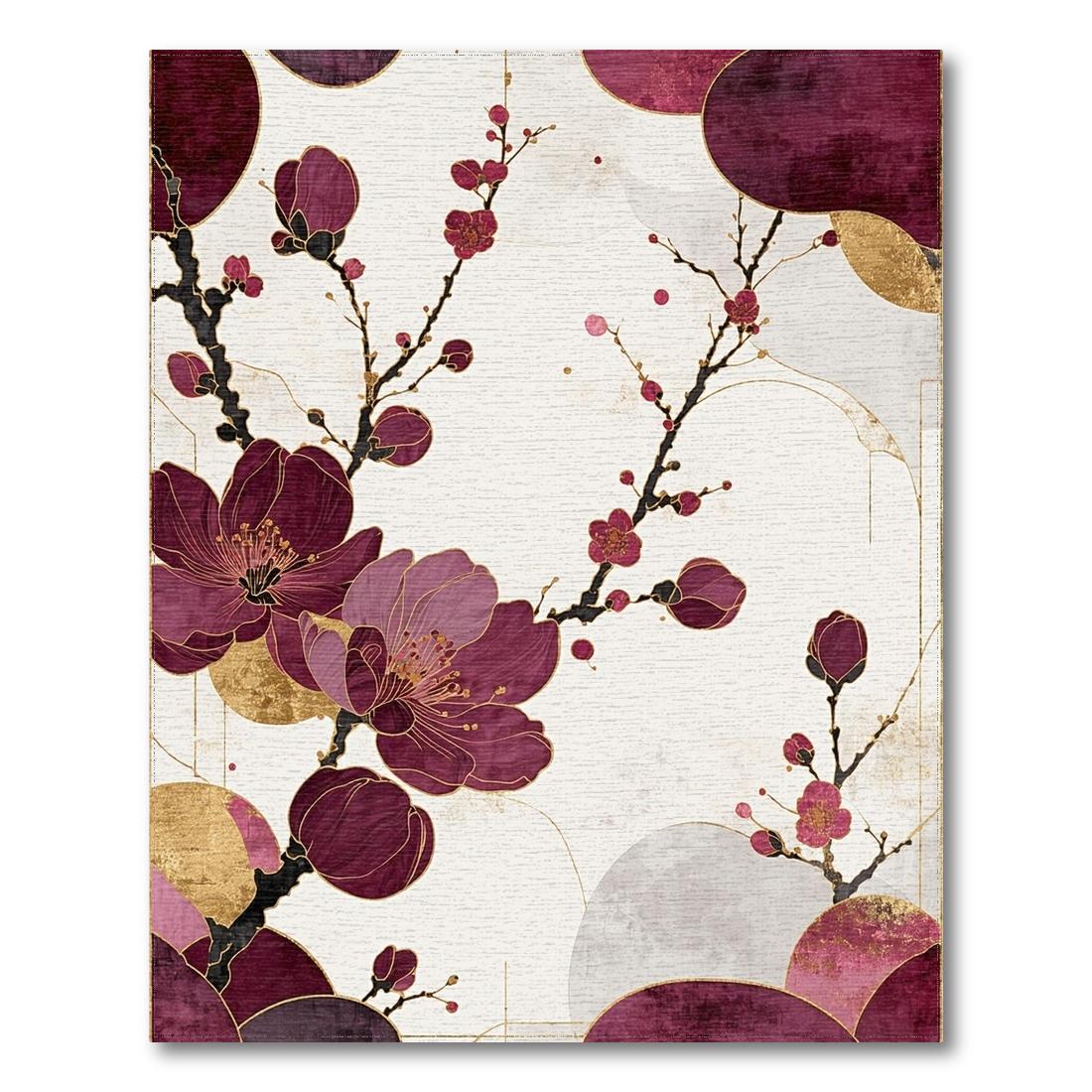 Burgundy Gold Floral Elegant Rug Design View
