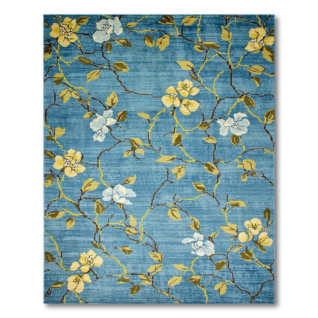 Cheerful Blue Floral Vine Rug Design View