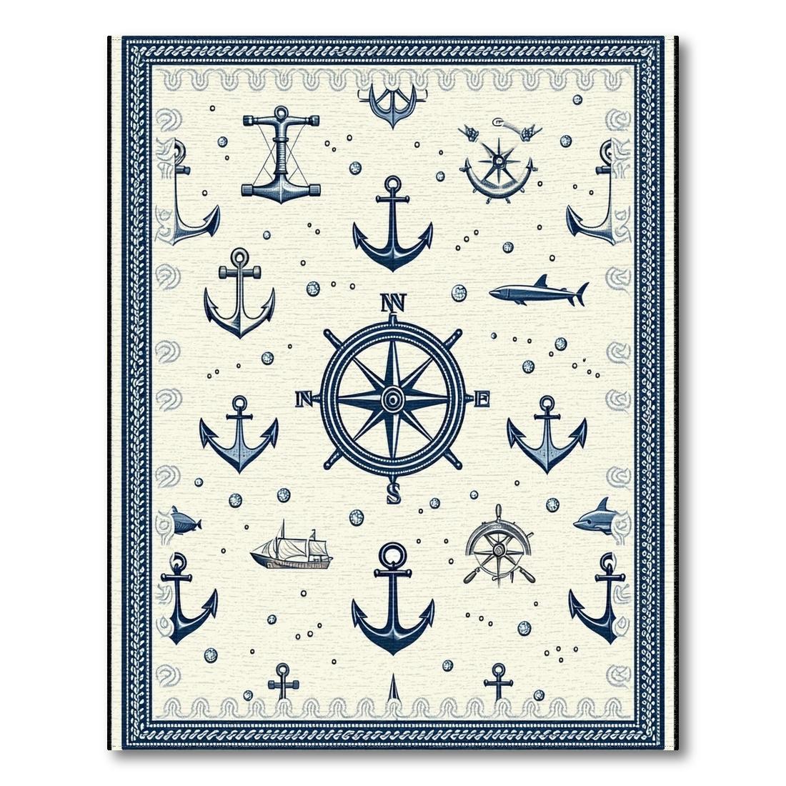 Coastal Nautical Blue Cream Rug Design View