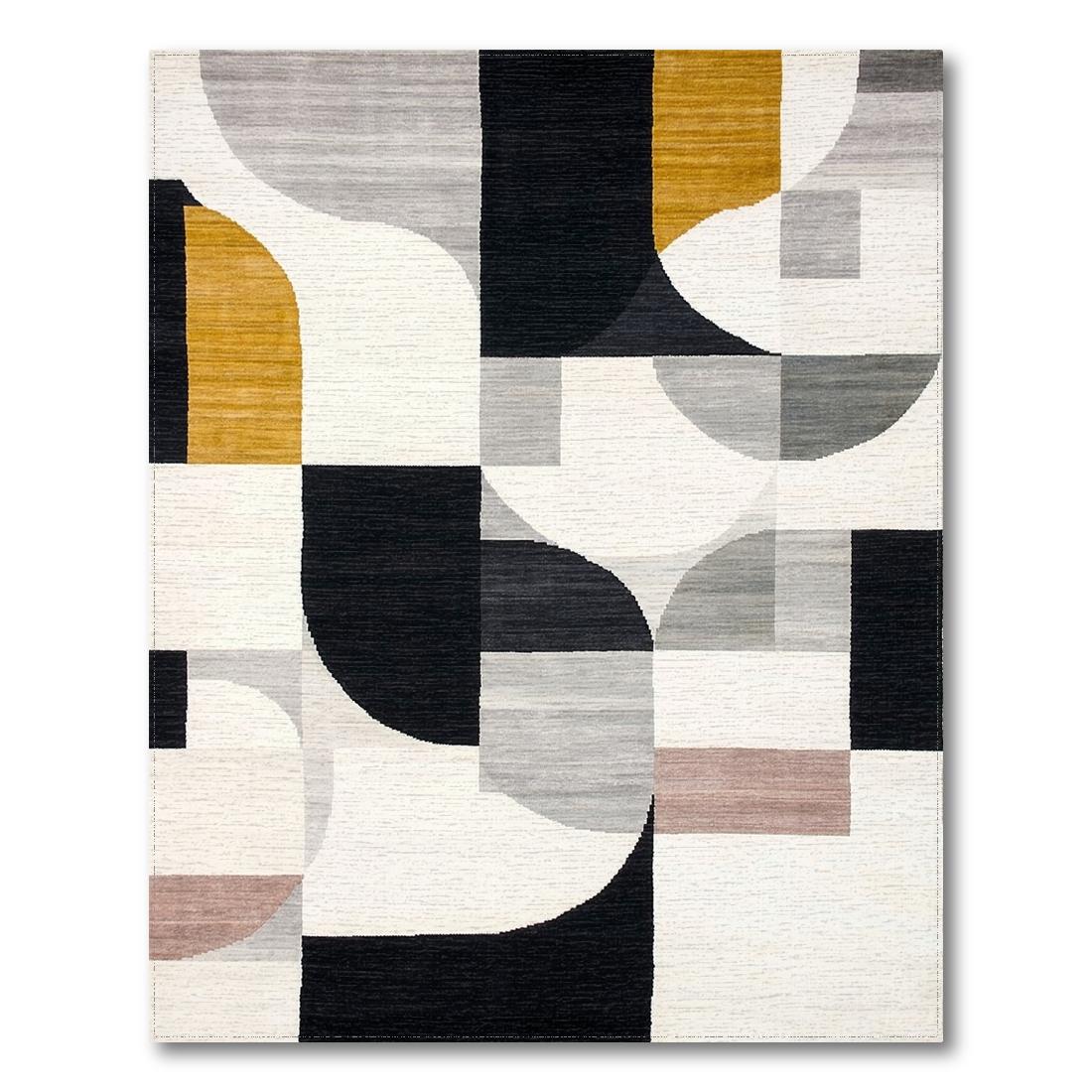Contemporary Geometric Black White Gray Mustard Rug Design View
