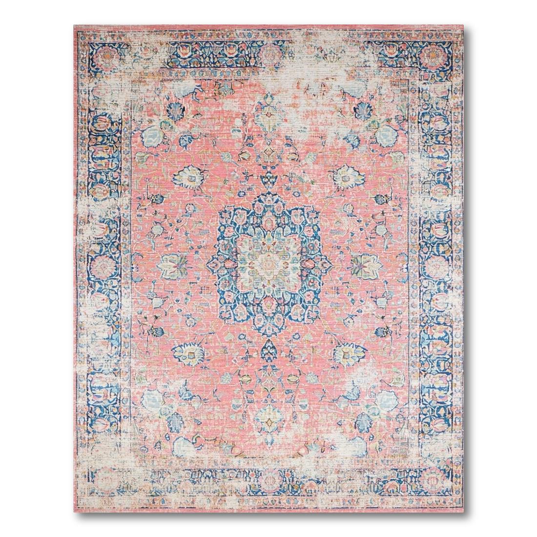 Coral Medallion Distressed Romantic Rug Design View