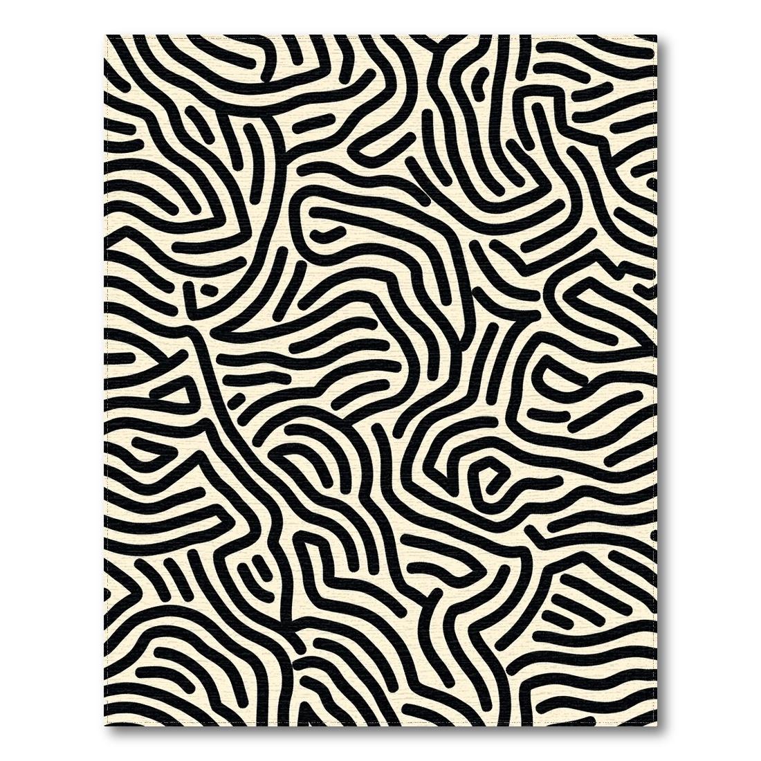 Cream Black Abstract Wave Modern Rug Design View