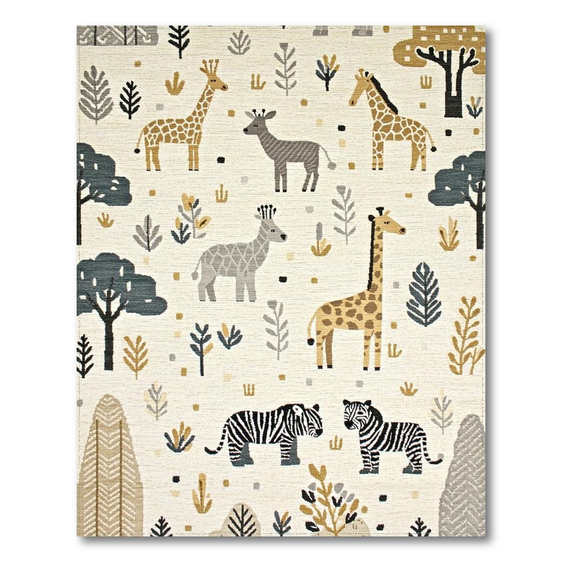 Cream Safari Animals Whimsical Rug Design View