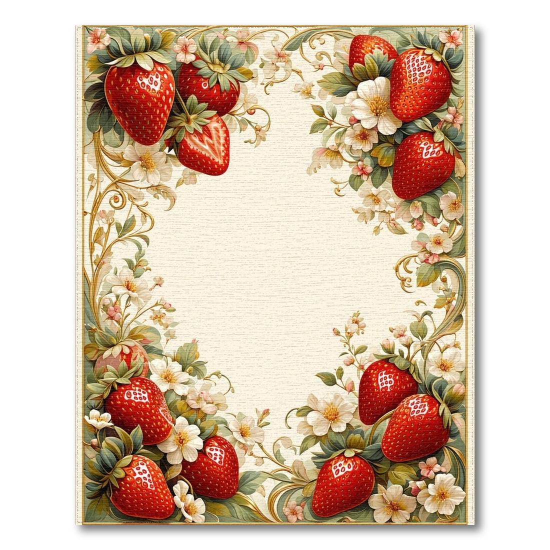 Cream Strawberry Floral Cheerful Rug Design View