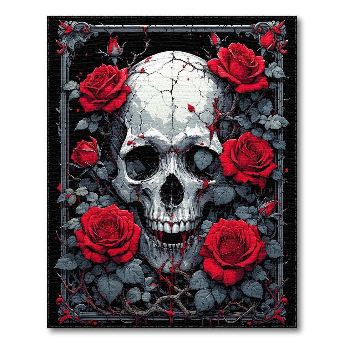 Dark Skull Red Roses Edgy Rug Design View