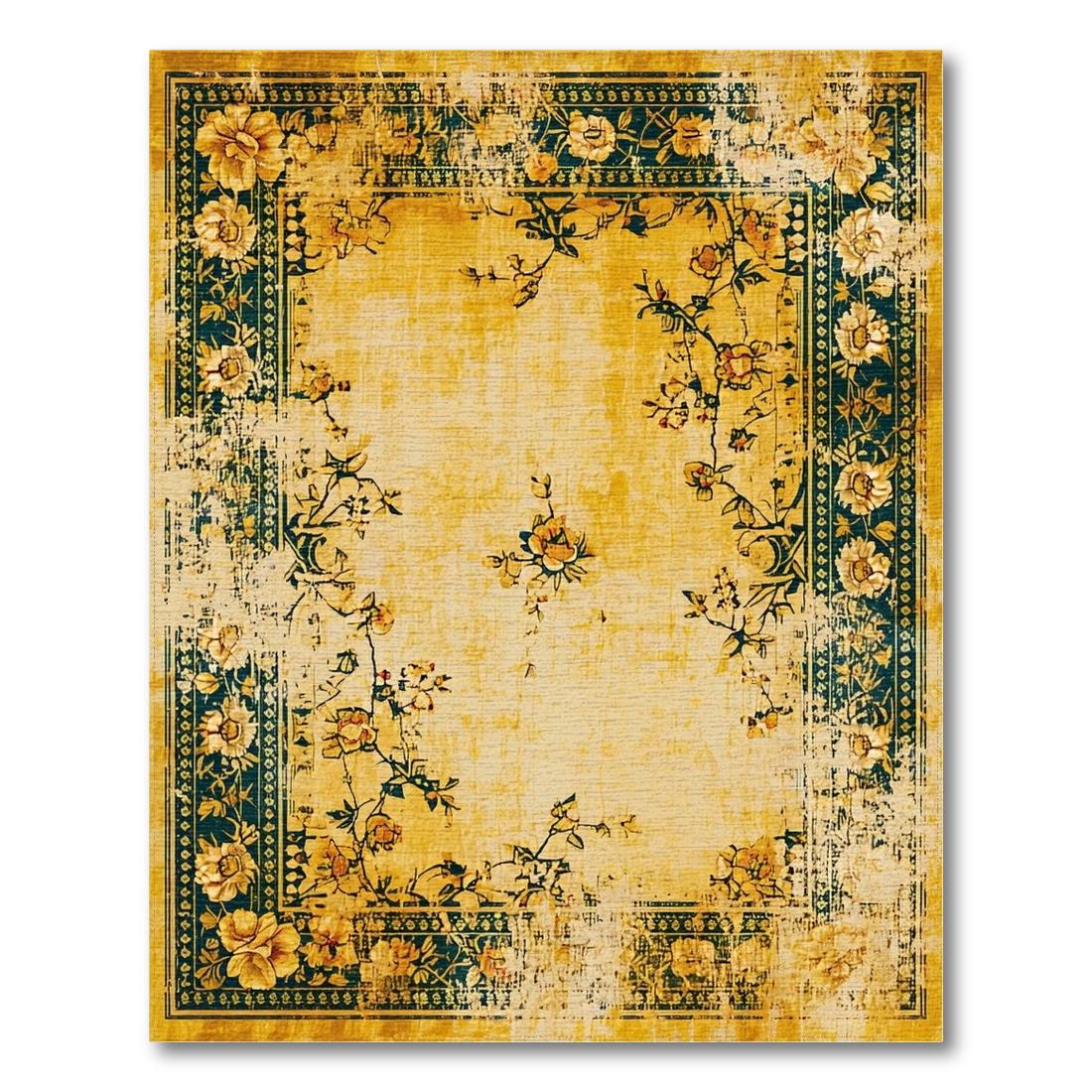 Distressed Golden Floral Rug Design View