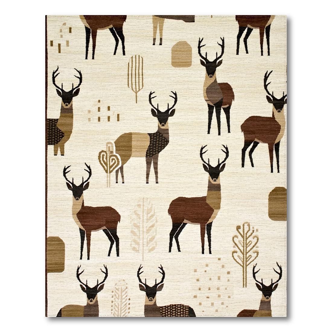 Earthy Deer Print Rustic Woodland Rug Design View
