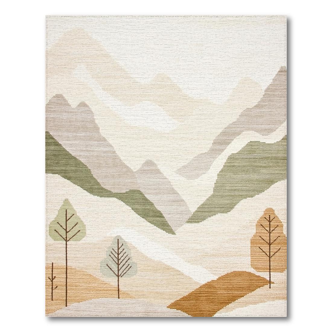 Earthy Mountain Landscape Serene Rug Design View