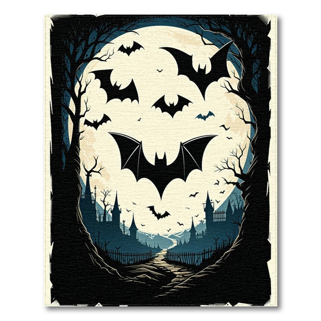 Eerie Black Bat Moon Rug Design View