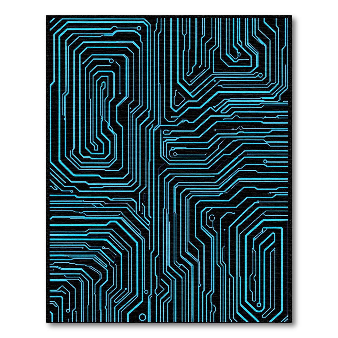 Electric Blue Circuit Board Futuristic Rug Design View
