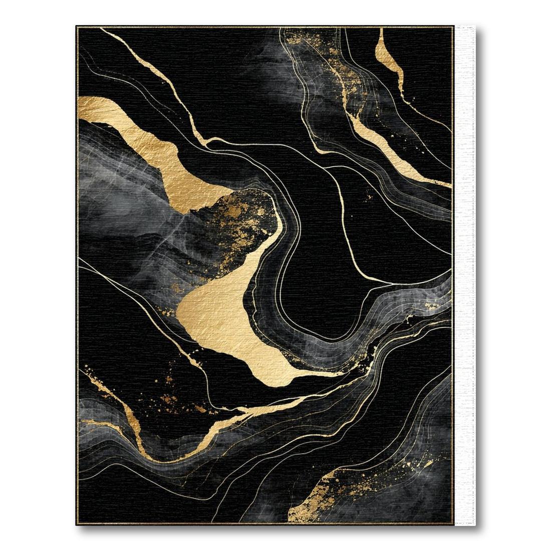 Elegant Black Gold Abstract Fluid Rug Design View