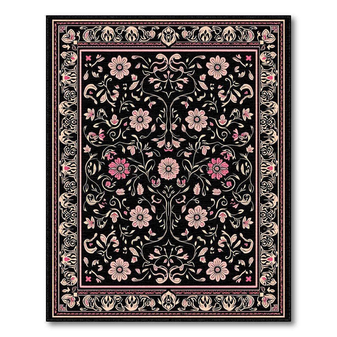 Elegant Black Pink Floral Rug Design View