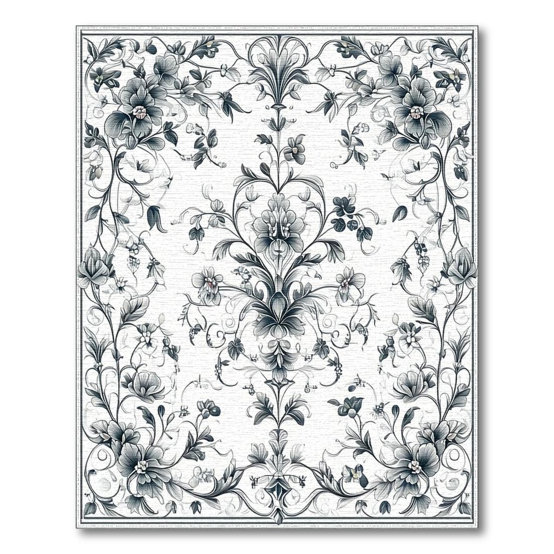 Elegant Black & White Floral Rug Design View