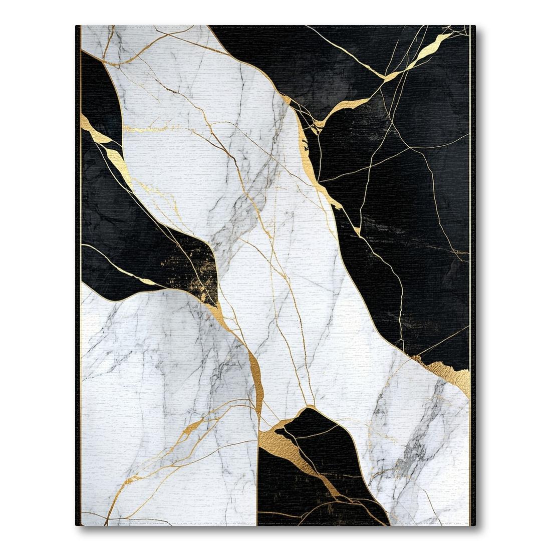 Elegant Black White Gold Abstract Marble Rug Design View