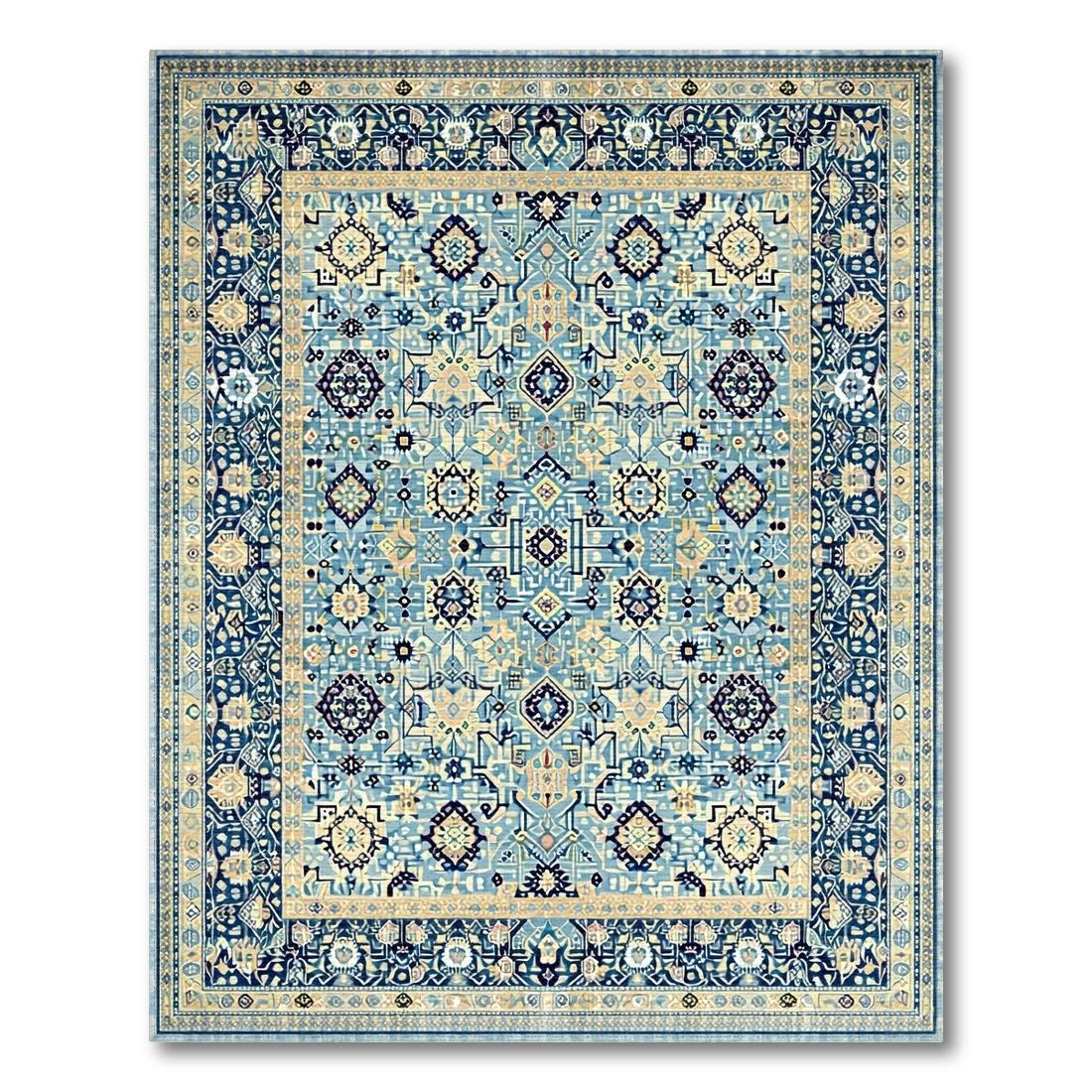 Elegant Blue Beige Ornate Rug Design View