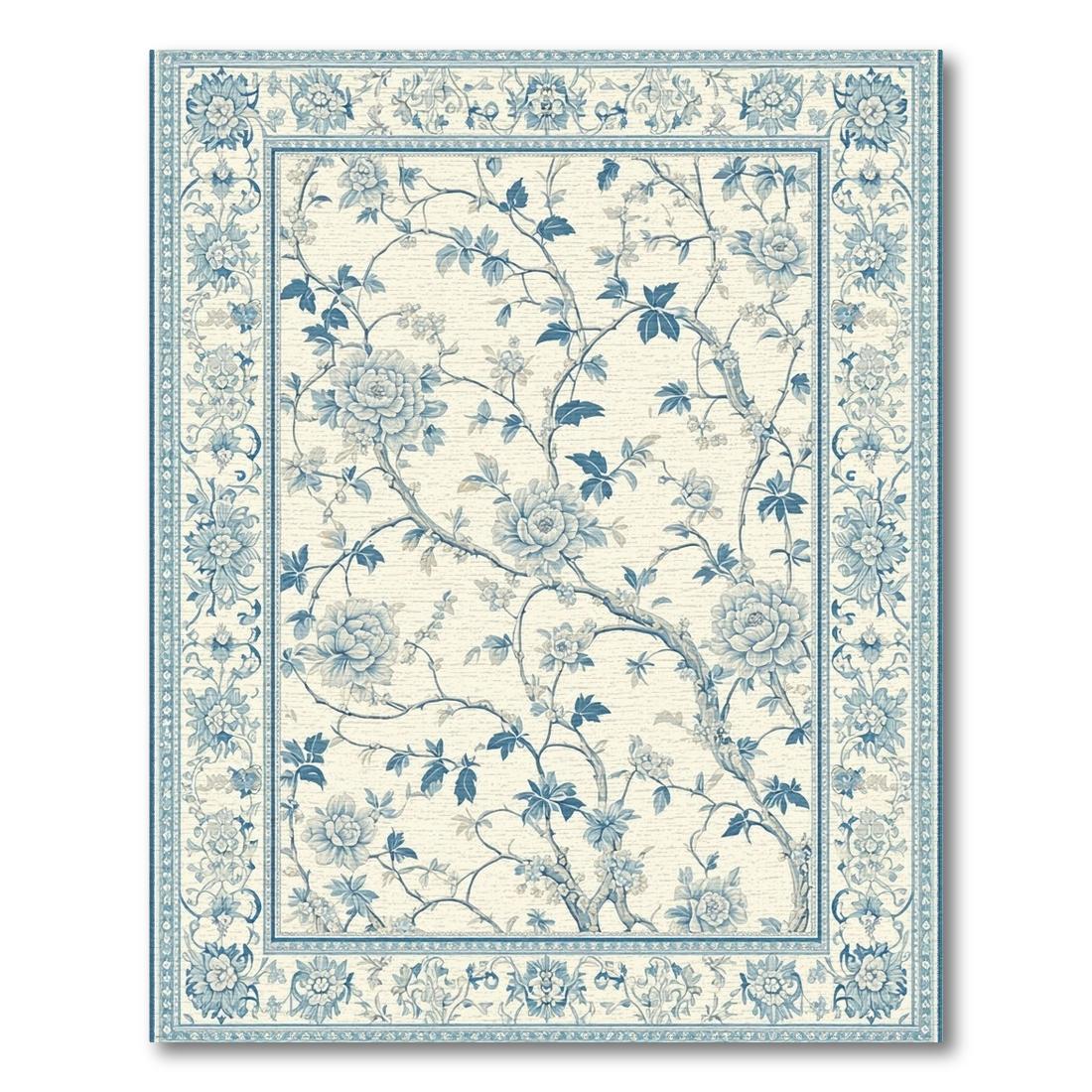 Elegant Blue Floral Vine Rug Design View