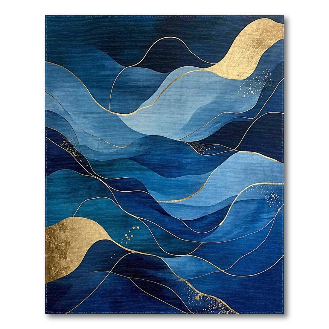 Elegant Blue Gold Wave Rug Design View