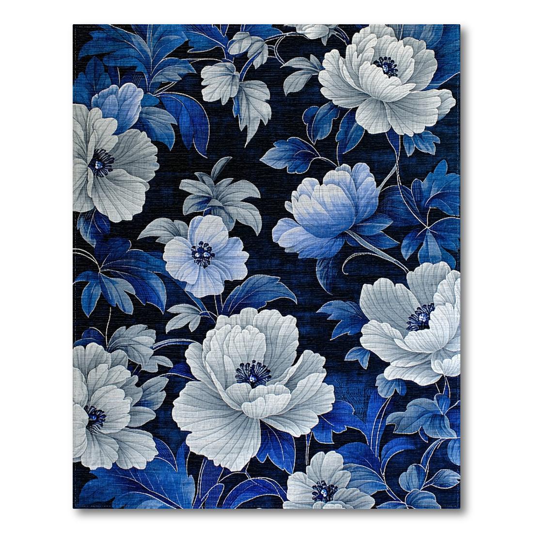 Elegant Blue-White Floral Rug Design View