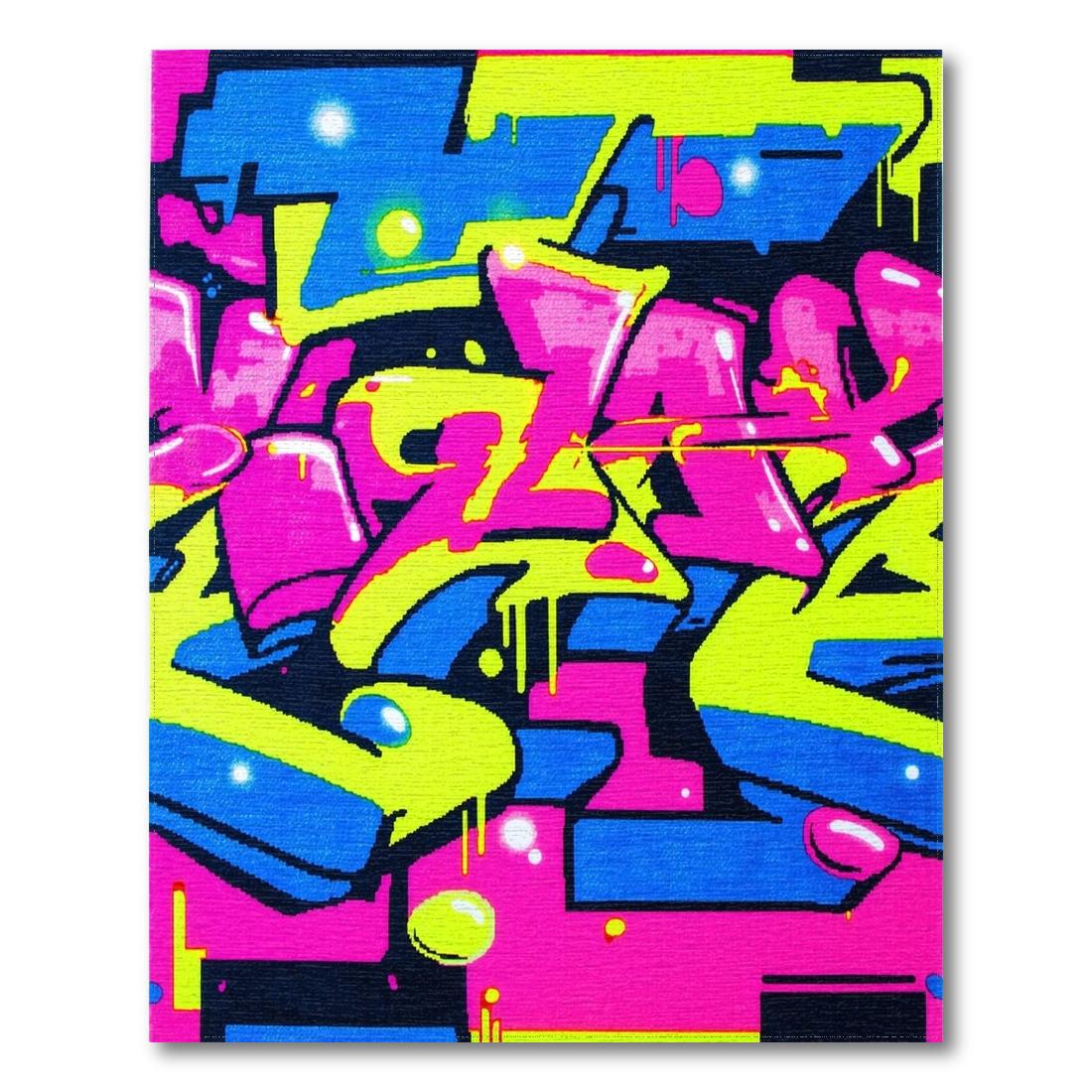 Energetic Neon Graffiti Street Rug Design View