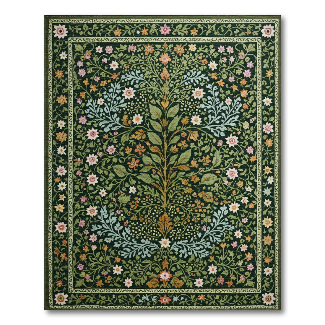 Forest Green Floral Vintage Rug Design View