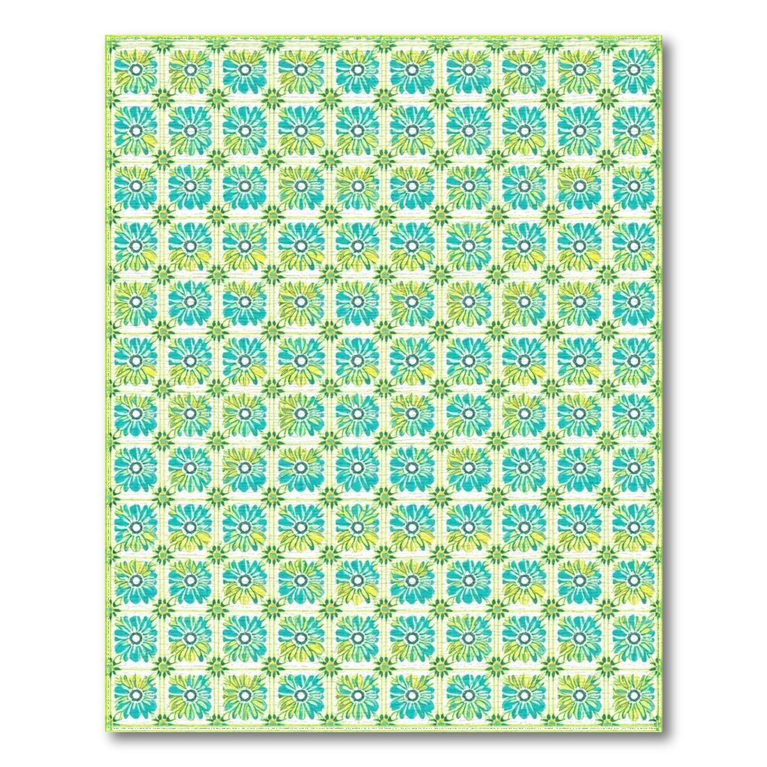 Fresh Teal Lime Floral Grid Rug Design View