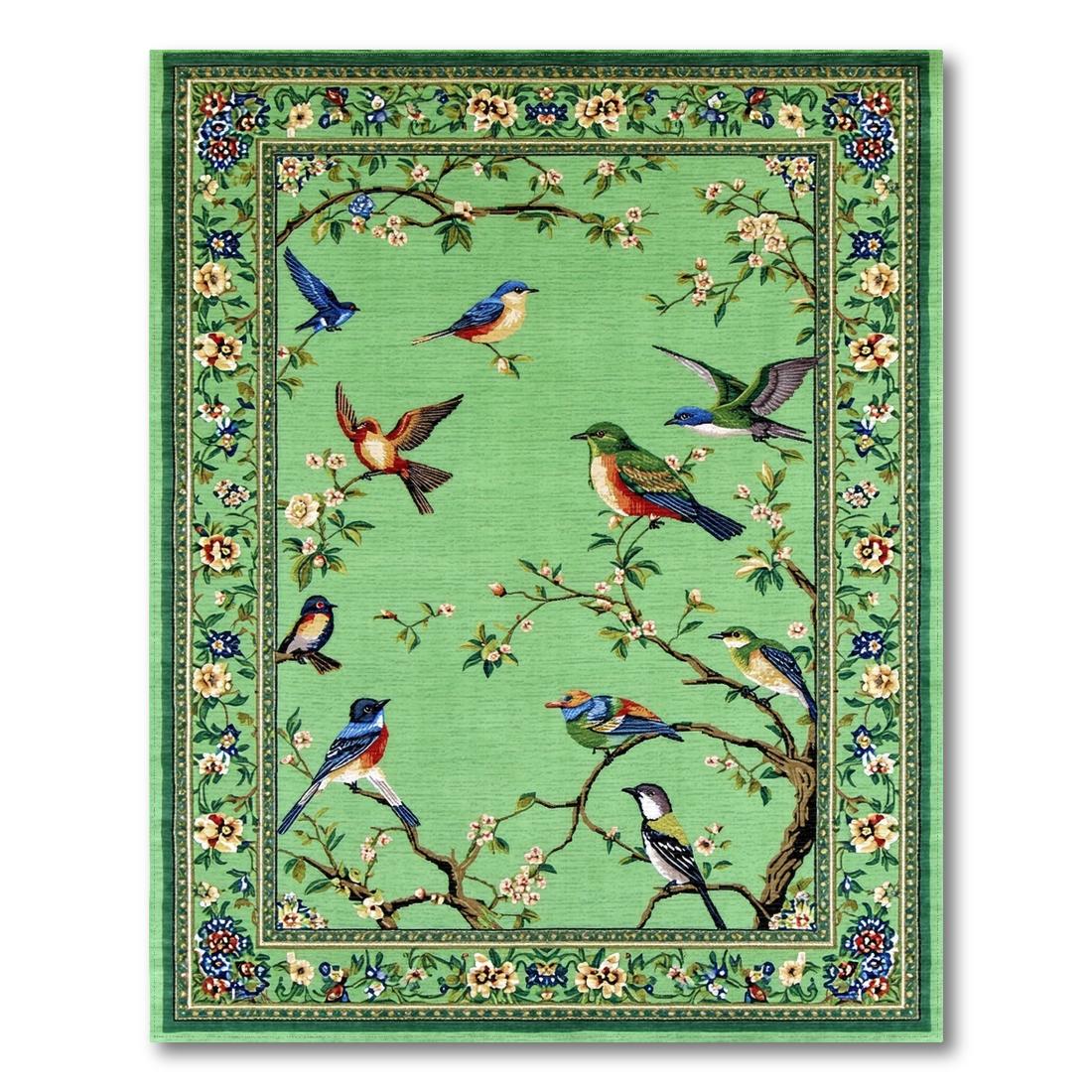 Green Bird Floral Vibrant Rug Design View