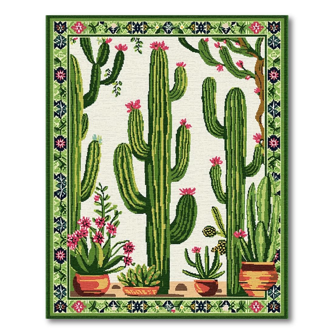 Lively Green Cactus Floral Rug Design View