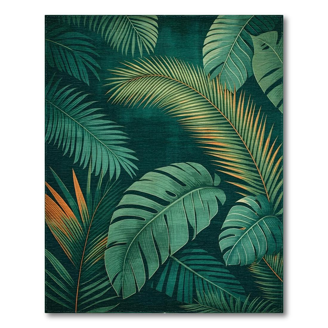 Lush Teal Tropical Leaves Rug Design View