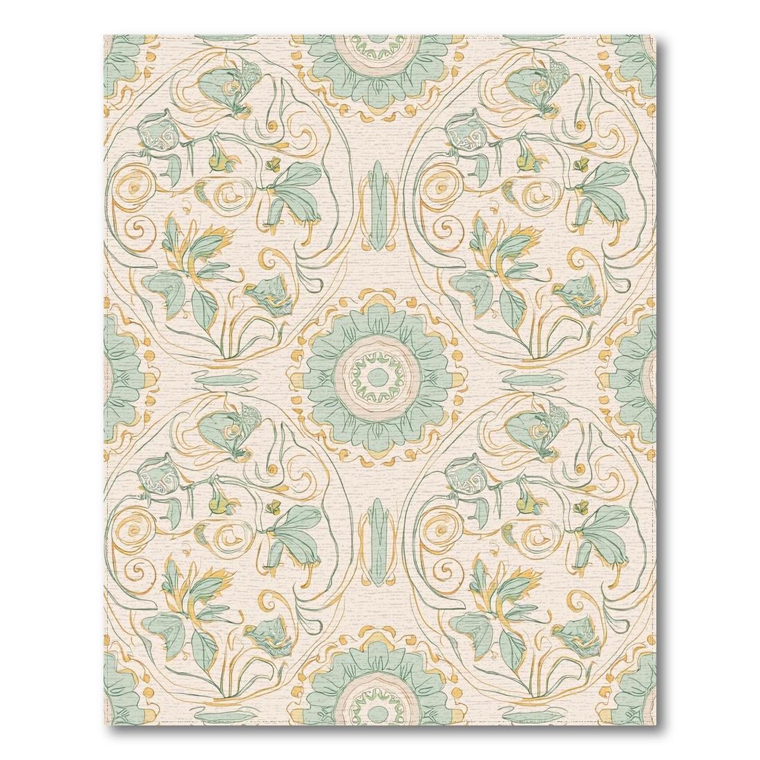 Mint & Gold Ornate Floral Elegant Rug Design View