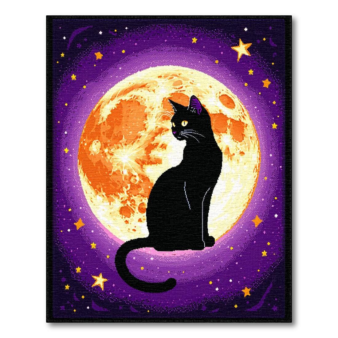 Mystical Purple Moon Cat Rug Design View