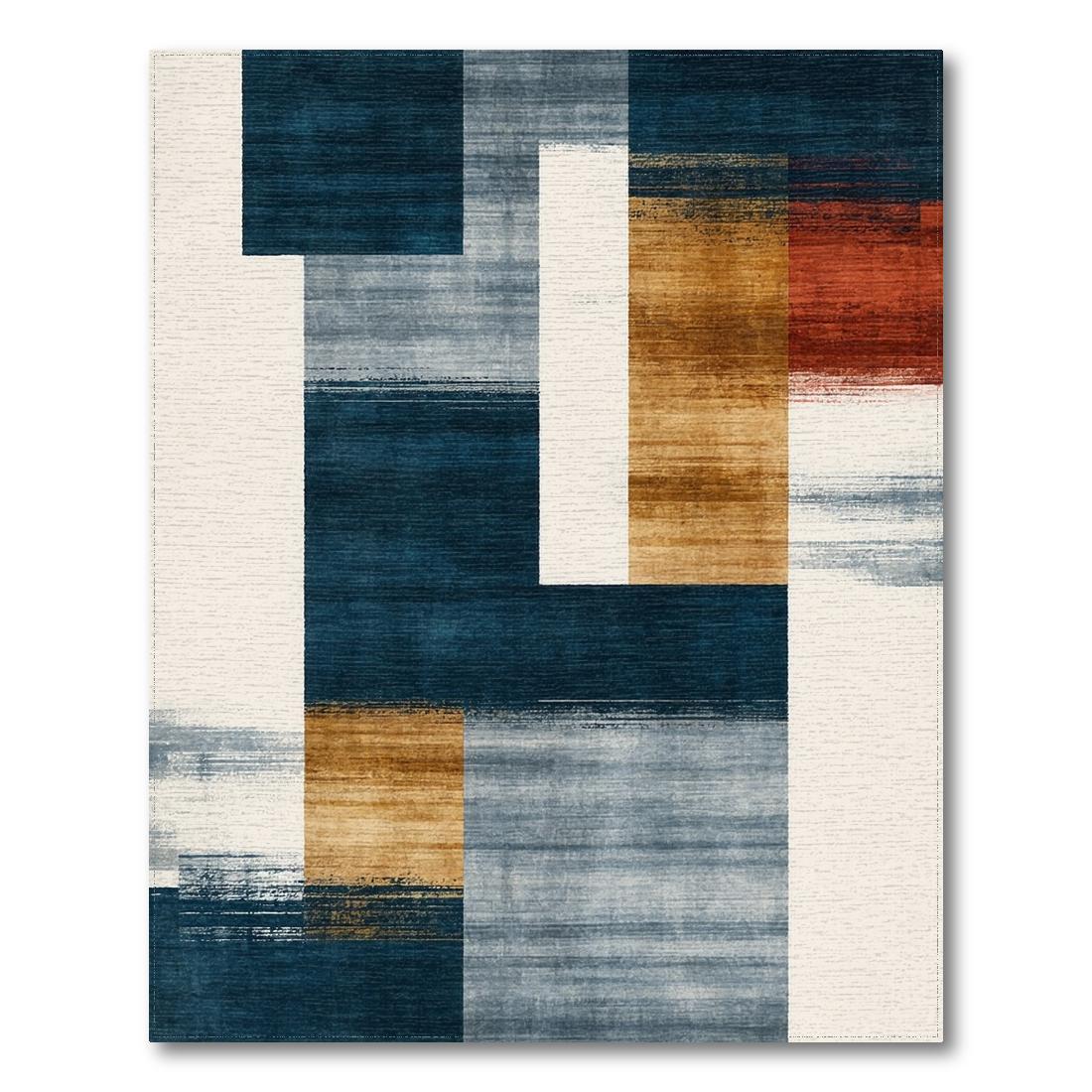 Navy Blue & Earth Tone Geometric Modern Rug Design View