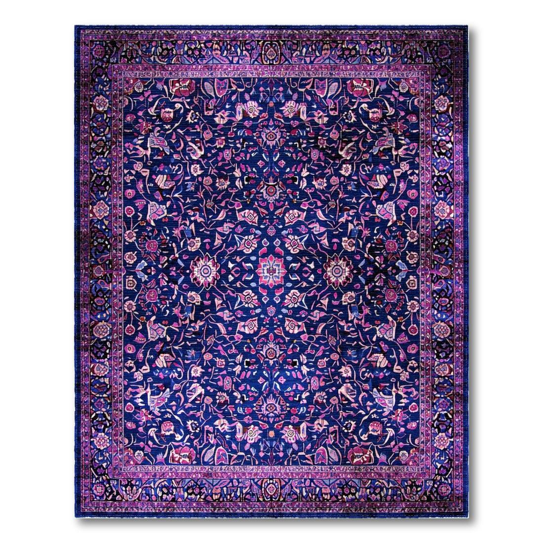 Navy Blue Floral Ornate Elegant Rug Design View