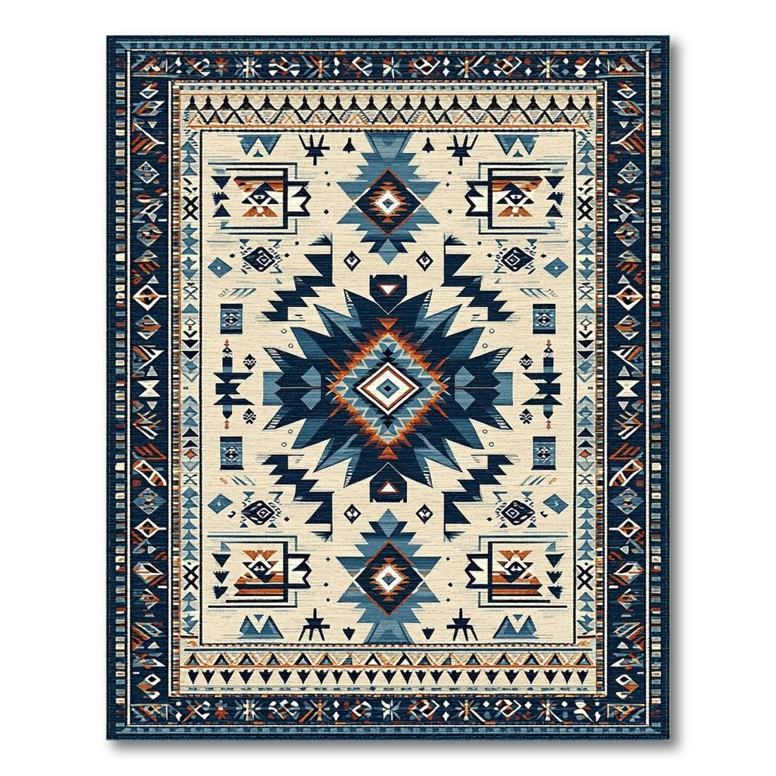 Navy Blue Geometric Tribal Vibrant Rug Design View