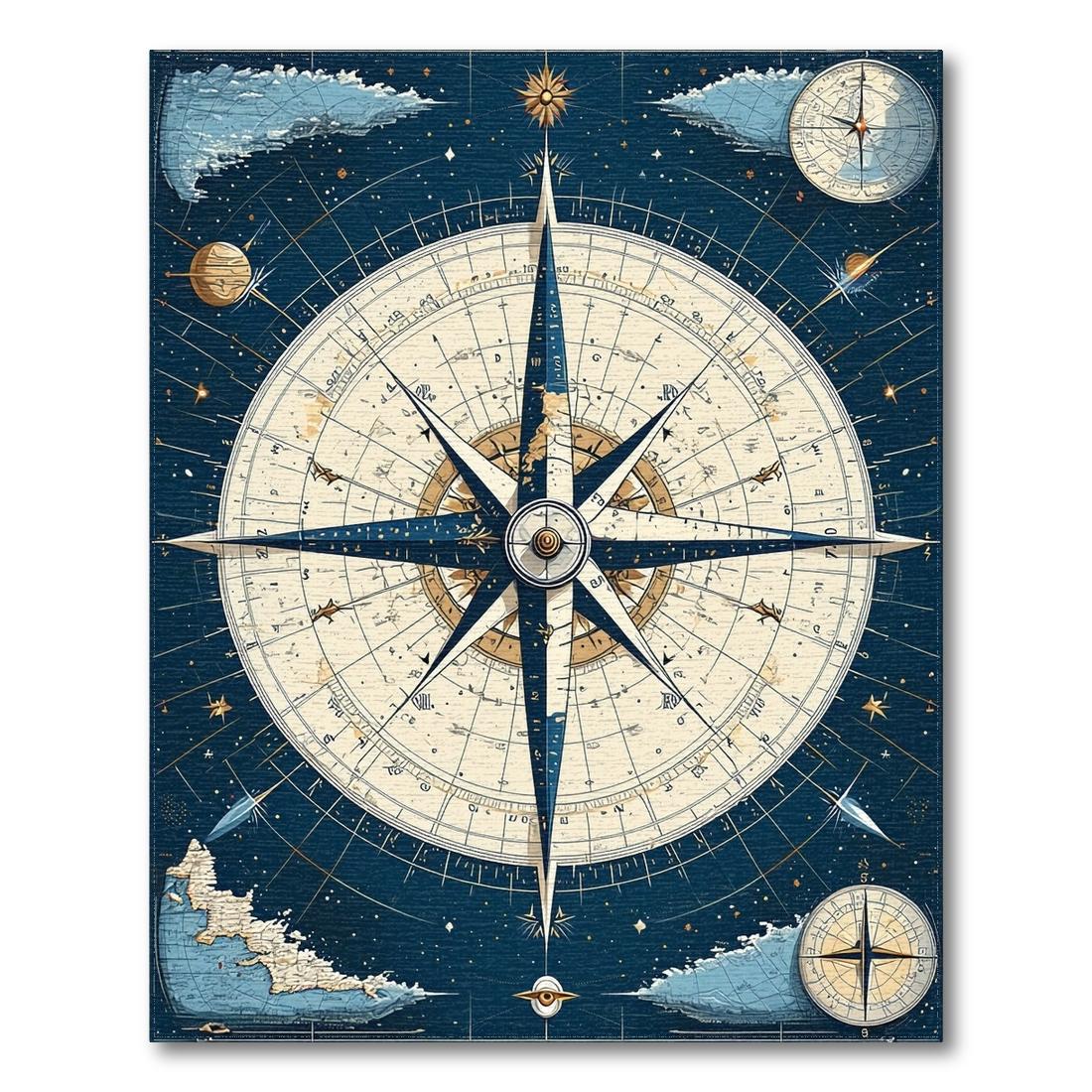 Navy & Cream Vintage Compass Adventure Rug Design View