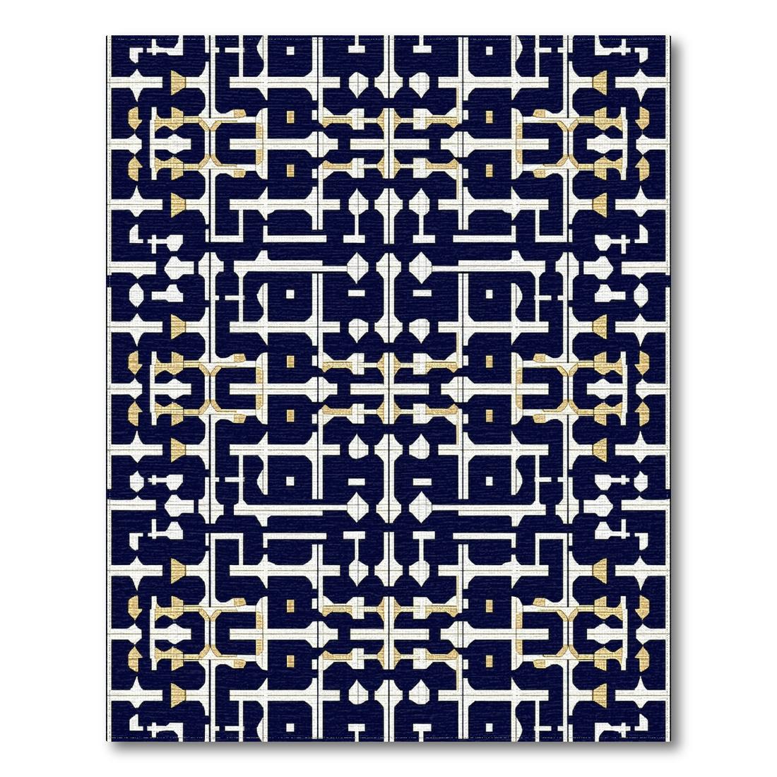 Navy Gold Intricate Geometric Elegant Rug Design View