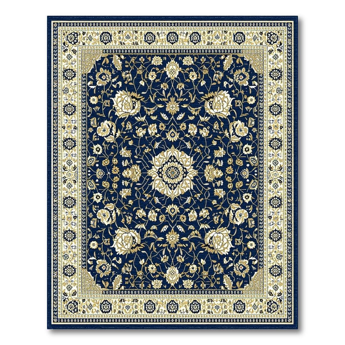 Navy Ornate Floral Elegant Rug Design View