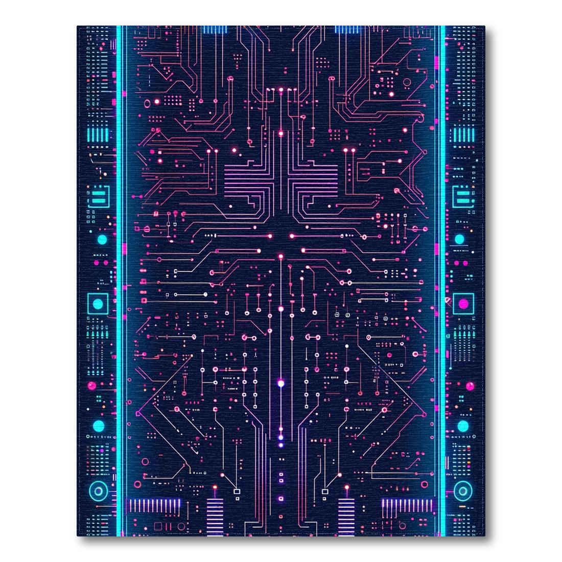 Neon Circuitry Futuristic Low-Pile Rug Design View