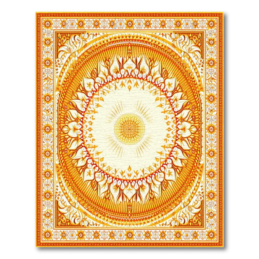 Ornate Bright Orange Medallion Rug Design View