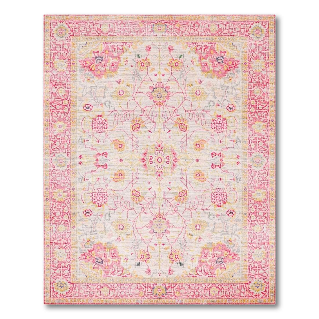 Ornate Pink Floral Cheerful Rug Design View