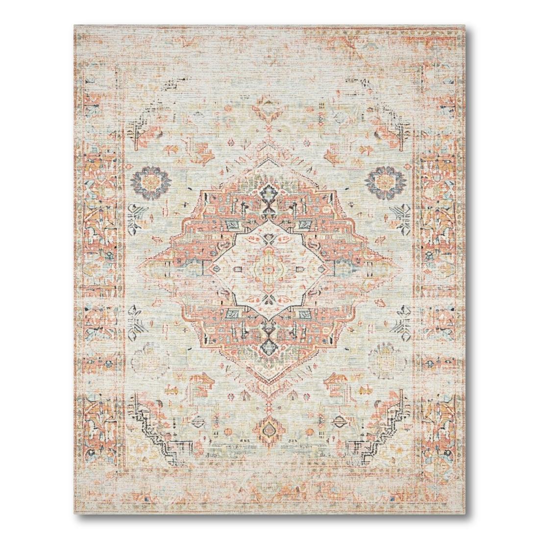 Peach Cream Distressed Medallion Rug Design View