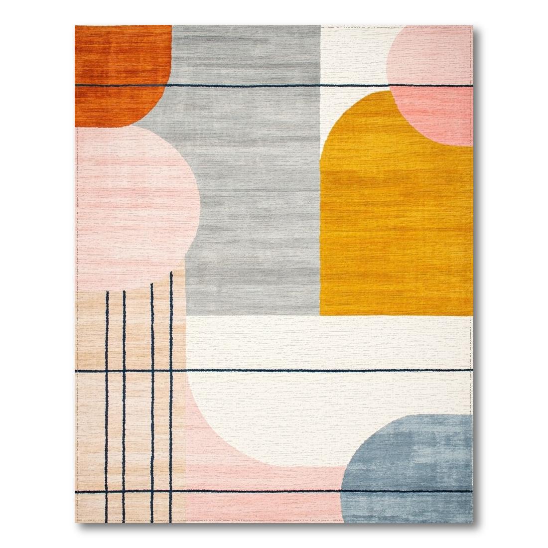 Pink Gray Mustard Geometric Modern Rug Design View