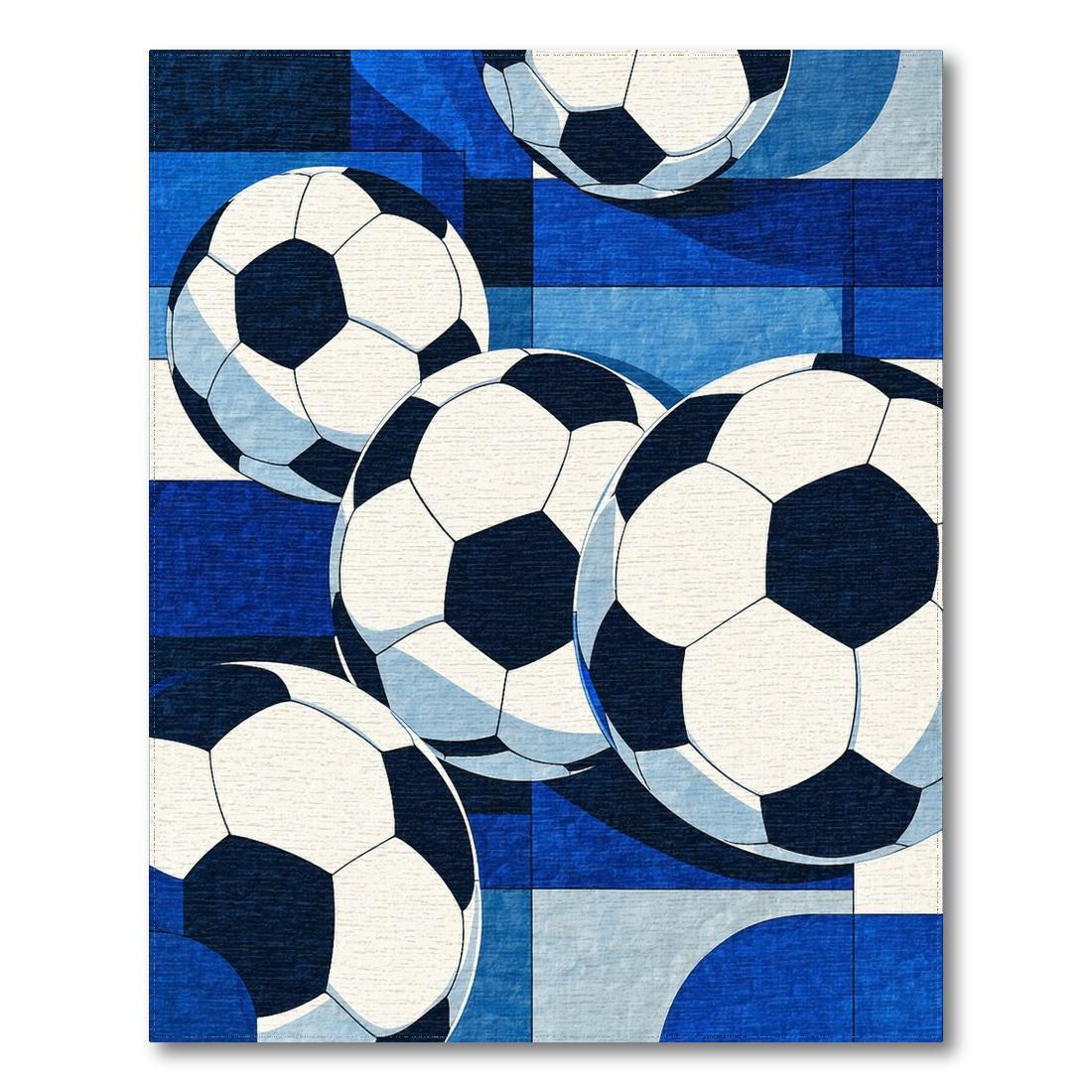 Playful Blue Soccer Ball Rug Design View
