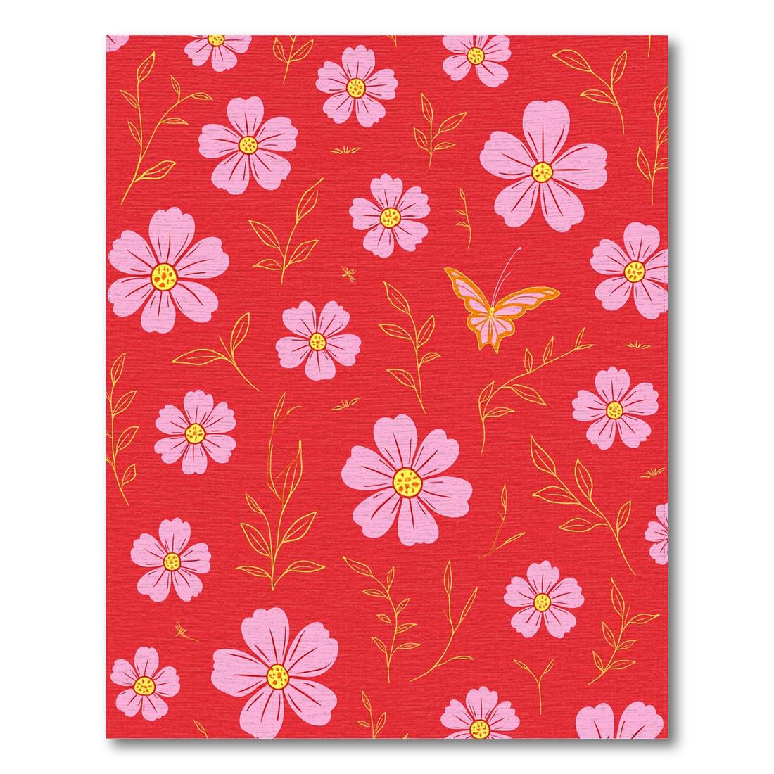 Red Playful Floral Butterfly Rug Design View
