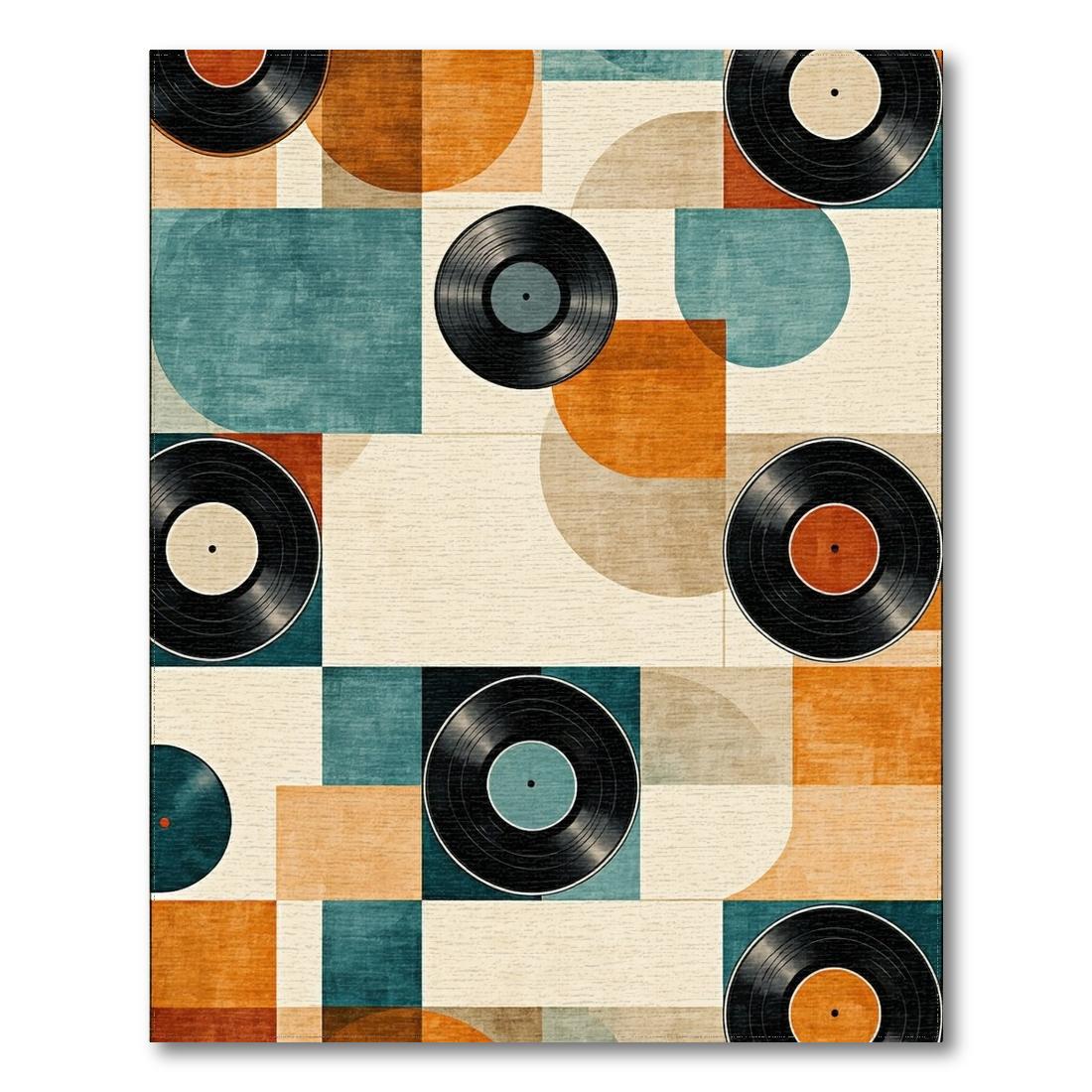 Retro Teal Orange Vinyl Geometric Rug Design View